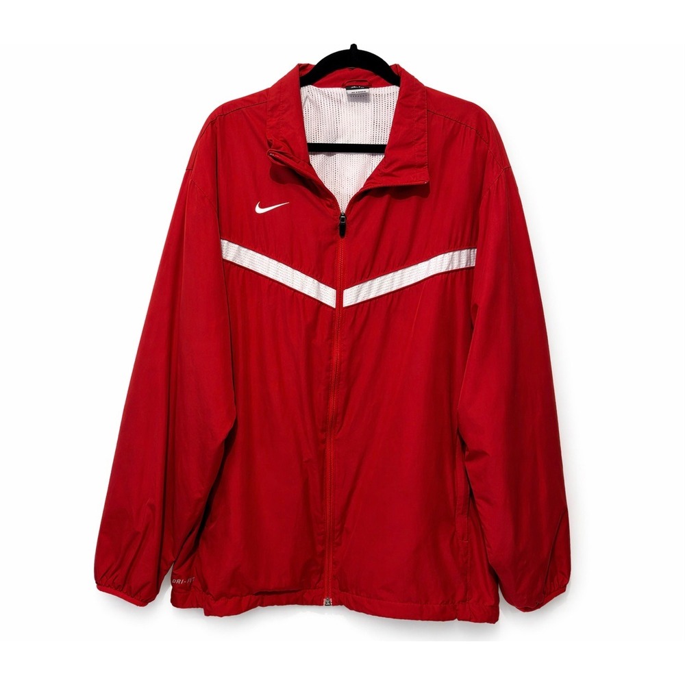 Nike Dri-FIT Mens Red White Chevron Full Zip Windbreaker Jacket XXL 378250-658